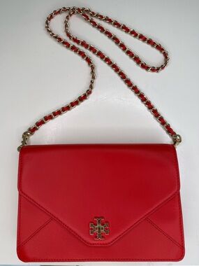 Tory Burch Kira Red Leather Chain-Trim Crossbody